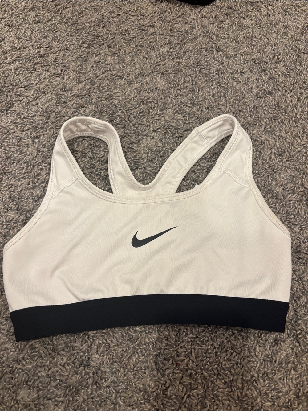 Nike White Racerback Sports Bra with Black Underband and Swoosh